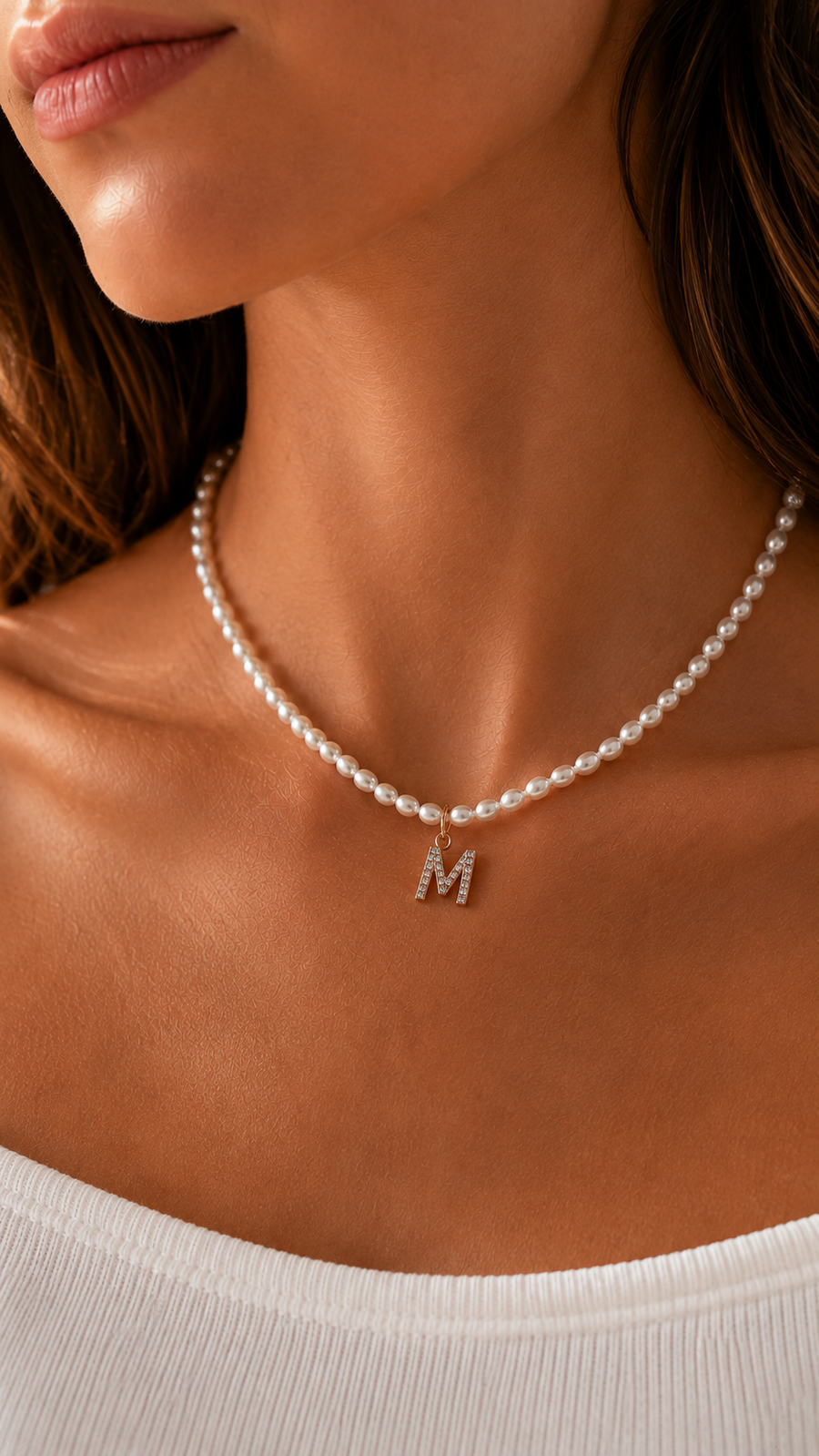 Collana Perle con Iniziale zirconi